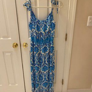 Anthropologie Plenty by Tracy Reese blue smocked maxi dress